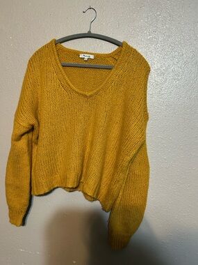 Madewell Golden Yellow V-Neck Chunky Knit Sweater
